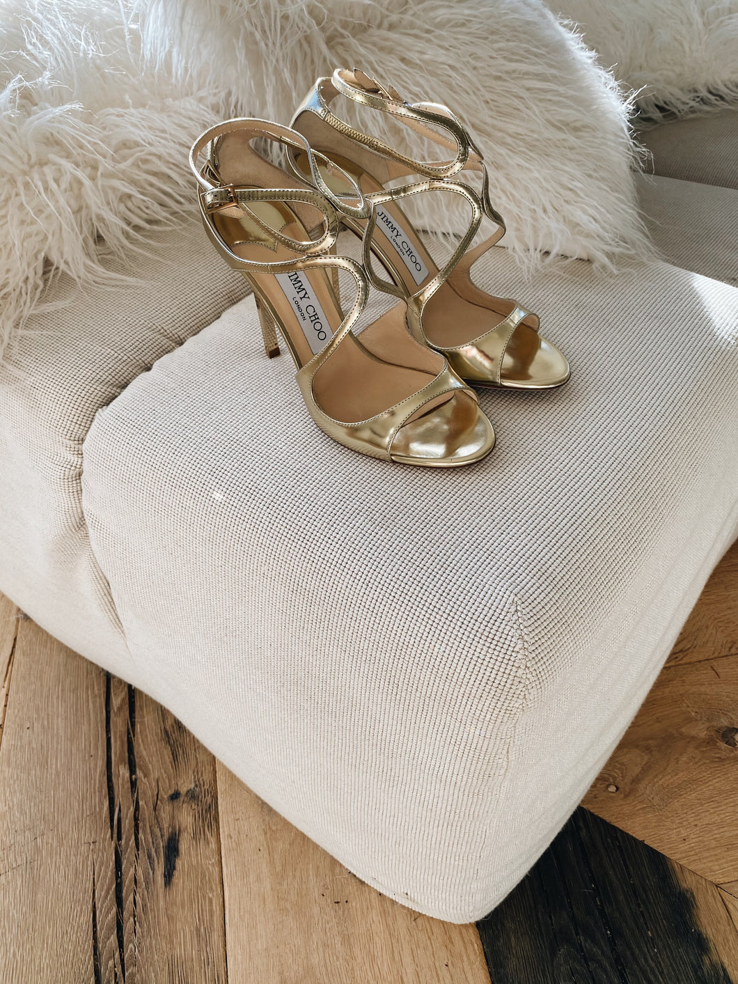 JIMMY CHOO gold strappy sandals
